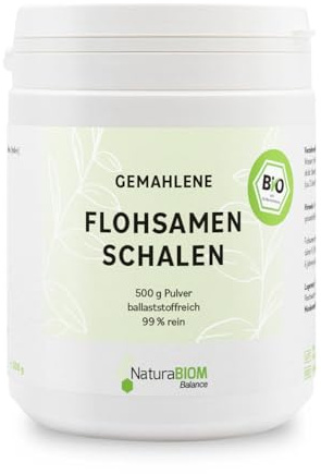 Bio Flohsamenschalen Pulver 500g, gemahlen – 99% Reinheit, 90% Ballaststoffe – vegan, glutenfrei, ohne Zusätze, laborgeprüft, ideal für bewusste Ernährung, DE-ÖKO-070