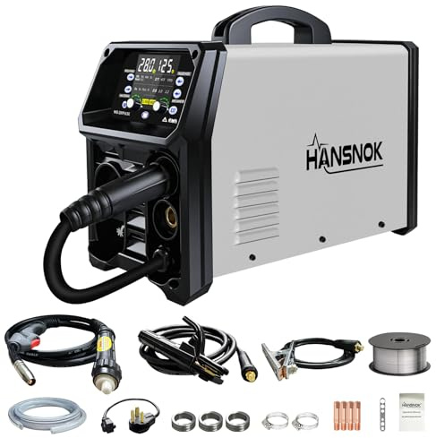 200A Aluminum Pulsed MIG Welder,5 in 1 Welder Machine Pulse MIG/Gas MIG/Gasless Flux Core MIG/Stick/Lift TIG/110v/220v Dual Voltage Large LED Display with 2T/4T Synergic Multiprocess Welding Machine
