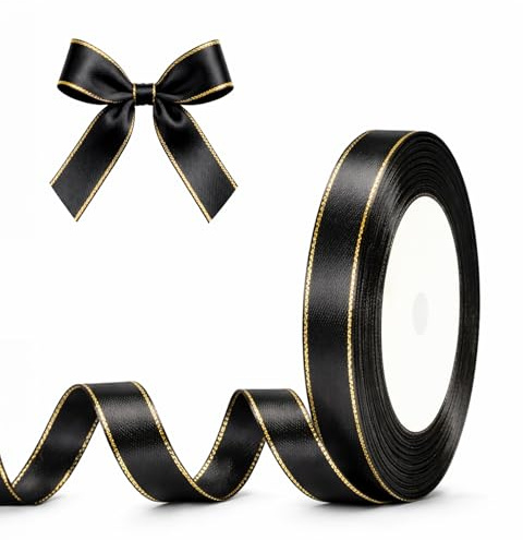 G2PLUS Schwarz Gold Satinband 10mm: Dekoration Geschenkband, 22m Schleifenband zum Bastel, Dekoband für Geschenkverpackung, Dekoration