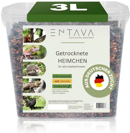 ENTAVA Grillen Heimchen getrocknet 3L - Getrocknete Insekten für Igel, Vögel, Reptilien & Nager - Igelfutter, Vogelfutter mit Insekten, Gecko & Bartagamen Futter
