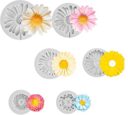 6 stampi in silicone a forma di fiore, margherita, crisantemo, girasole, candele, sapone, cioccolato, caramelle, fondente, fiori, argilla e decorazione di torte
