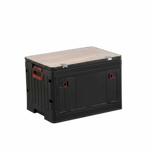 rockible Outdoor Aufbewahrungsbox Faltbox Kofferraumkiste Faltcontainer Transportkiste mit Frontklappe Und Tragegriffen für, Schwarz, Faltbare Aufbewahrungsbox + Holz-Doppeltischplatte