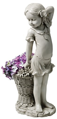 Design Toscano EU9294 Frances the Flower Girl Outdoor Garden Statue with Planter, Polyresin, Antique Stone, 54.5 cm, Grey