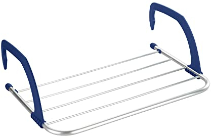 WENKO Stendibiancheria per il balcone, stabile, da appendere dentro e fuori, regolabile e applicabile universalmente, in Alluminio inossidabile, (LxAxP): 53.5x16x37-48 cm