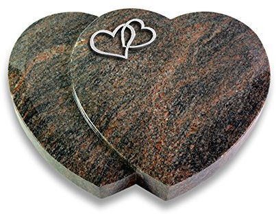 Grabplatte, Grabstein, Grabherz, Urnengrabstein Modell Amoureux 40 x 30 x 7 cm Himalaya-Granit, poliert inkl. Gravur (Aluminium-Ornament Herzen)