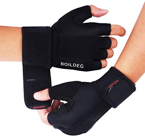 boildeg - Guante de fitness, guantes deportivos con soporte para la muñeca para levantamiento de pesas de entrenamiento, protección de palma, fuerte adherencia, guantes de entrenamiento para hombres y