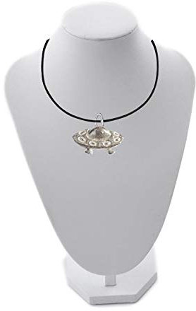 Soucoupe volante UFO FT22 2,5 x 1,7 cm en étain anglais sur collier cordon noir de 45,7 cm