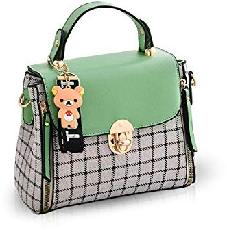 NICOLE&DORIS Women Handbags Cute Crossbody Bag for Girls Lattice Shoulder Bags PU Leather Messenger Bag Top-Handle Bag with Flap Green