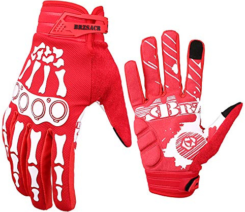 BRZSACR Cycling Gloves Full-Finger Gloves Skeleton Bones Motorcycle Bike Gloves Mountain-Padded Road Bicycle for Men Women Non-Slip and Resistance to Abrasion for Biking Climbing Hiking(Red.M