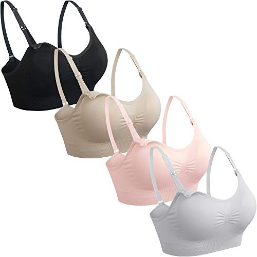 GXXGE Paquete de 4 Sujetadores de Lactancia para amamantar, Sujetadores premamá Push-up, de Seda, sin Costuras, para Embarazo, Sujetador sin aro, Ropa Interior, Small