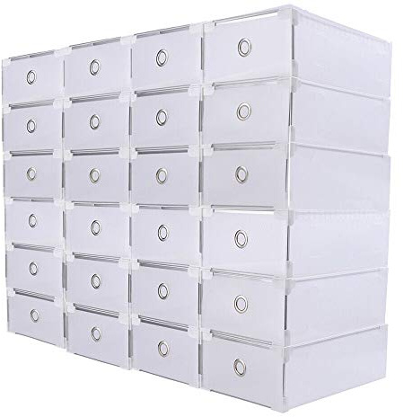 Schuhbox Transparent Schuhkarton Stapelbox Stapelbar Schuhaufbewahrung mit Deckel für Frauen/Männe Schublade (20 pcs)
