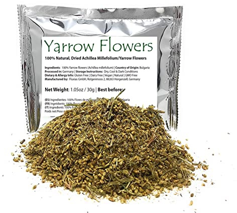 Yarrow Flower Tea - Ingredients: 100% Yarrow Flowers (Achillea Millefolium) - All Natural Ayurveda Herb - Net Weight: 1.05oz / 30g (Yarrow Flowers)