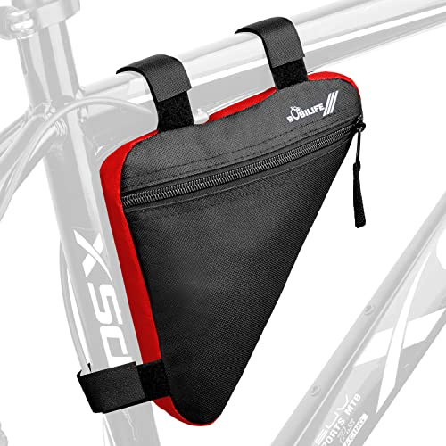 BOBILIFE Borsa triangolare per telaio bicicletta, per manubrio della bicicletta, borsa portaoggetti per bici da strada e mountain bike (Rosso)