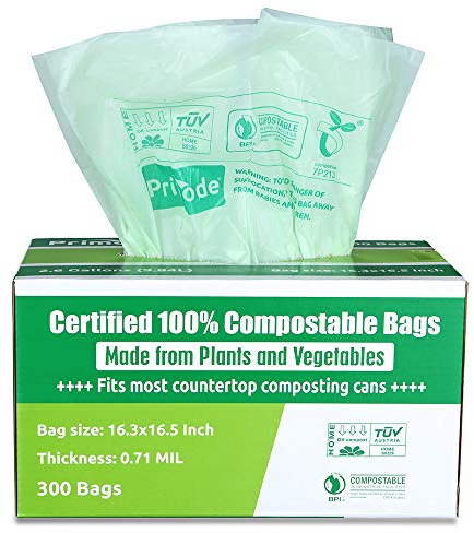 Compost Bags, Compostable Trash Bags 2.6 Gallon Compostable Bags Small 300 Count Compost Bags for Countertop bin Extra Thick 0.71 Mil. ASTM D6400 Certified By BPI and TÜV AUSTRIA 2.6 Gallon, 300 Units