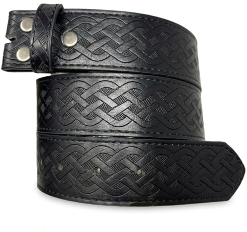 BC Belts Leather Belt Strap with Embossed Celtic Knot Weave Pattern 1.5 Wide with Snaps (Black-M)
