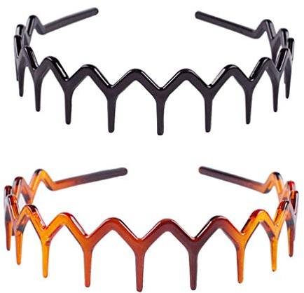 Minkissy 2 StüCk Zickzack Haarreif Zahn Haarkamm Haifischzahn StirnbäNder Anti-Rutsch-Kunststoff-Haarreifen WellenföRmige Zick Zack Haarreif FüR Frauen Damen MäDchen MäNner