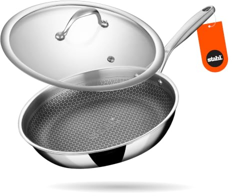 stahl Hybrid Bratpfanne Edelstahl | Kratzfeste Antihaftbeschichtung | Für alle Herde | Bratpfanne mit Induktionsboden | Ø 20 cm | 1,3 Liter (für 2 Personen)