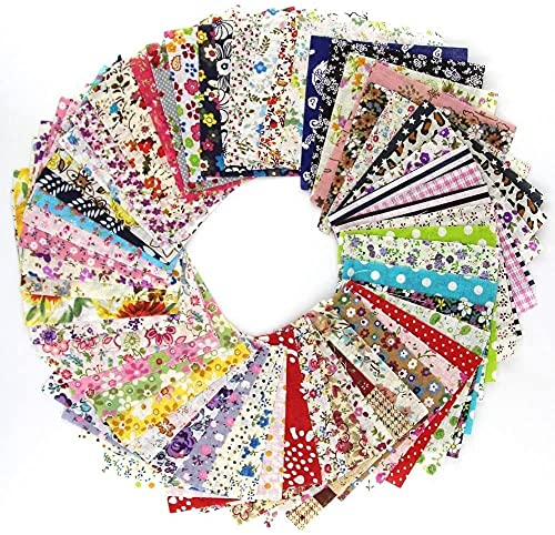 Lappteknik tyger, färgglatt bomullstyg set 60 stycken tygpaket 10 x 10 cm gör-det-själv bomullstrasa, blommönster, tryckt för sömnad, scrapbooking, quiltning, hantverk