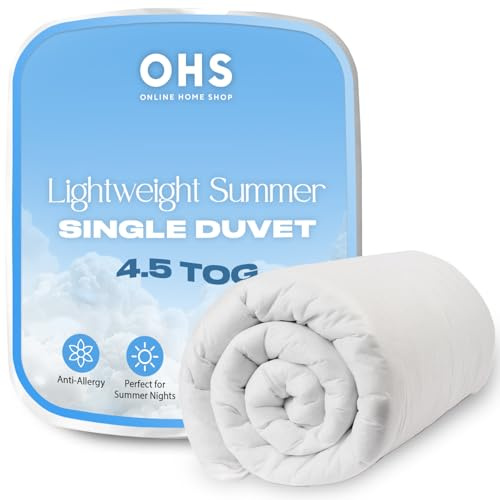 Brentfords Single Duvet 4.5 Tog, Lightweight Cool Summer Duvets Anti Allergy Home Soft Comfort Quilt Bedding Hotel Quality Breathable Machine Washable Non Allergenic Fibre Single Bed Duvet, White