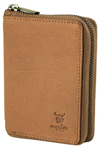 MATADOR Portefeuille Homme Zippé Cuir #Edinburgh avec Noble Boîte Cadeau, Porte Feuille Cuir de Luxe avec RFID, Men's Wallets avec de Nombreux Compartiments à Cartes, Marron Clair