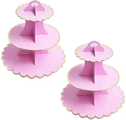 YKKJ 2 PCS Alzata Torta，3 Livelli Alzata Cupcake in Cartone，Adatto per La Festa di Matrimonio, Compleanno, Baby Shower, Torta, Torta da Dessert（Rosa Rossa）.