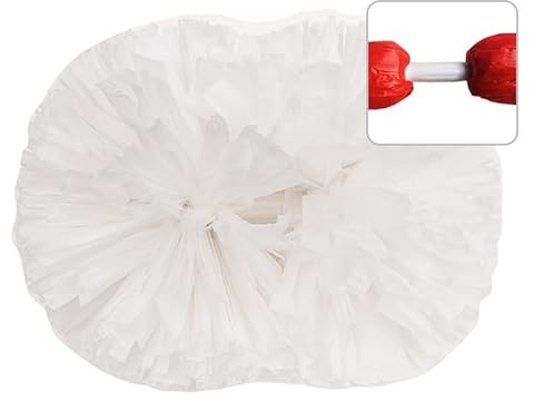 Egurs Groß Cheerleading Pom Poms mit Griff 2 Stück Cheerleader Pompons aus Kunststoff Pom Pom Handblumen Sport Cheers Ball Dance Kostüm Nacht Party Sport Wettbewerb Team Geist Weiß S=28CM