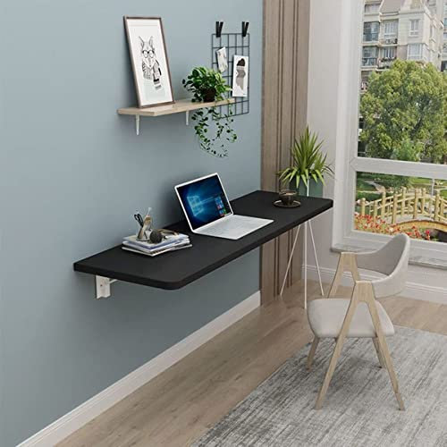 FAIPOI Faltbarer Wandtisch Wandklapptisch mit Stahlhalterungen Wand Klapptisch 70x30cm 100x30cm 60x40cm 120x40cm Küchentisch Esstisch Schreibtisch Computer Tisch (Color : Schwarz, Size : L70xW40cm)