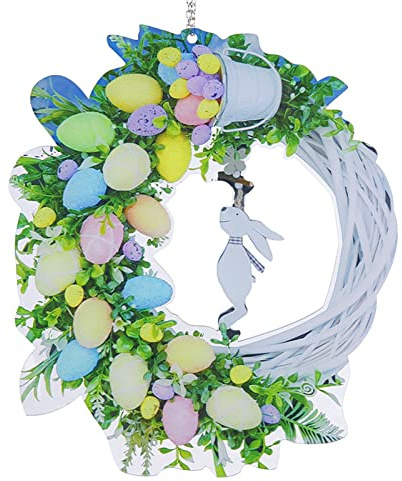 Osterkranz Tür Deko Kranz Ostern Hase Eier Osterdeko Tischkranz Ostern Kranz Tür Deko Türkranz Ostern Künstliche Osterkranz, Ostertür Dekorationen im Freien Hängen Willkommensschild (F-011, One Size)