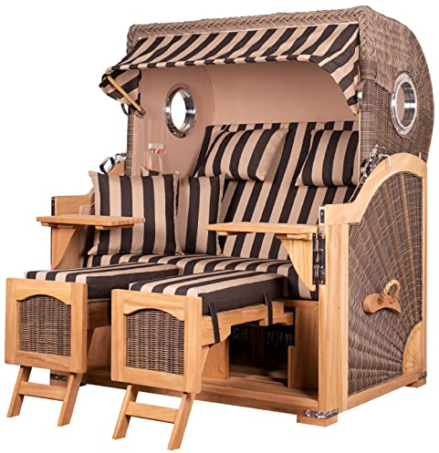 bene living Strandkorb-Set Ammersee 2,5-Sitzer Teak - PE grau - Modell 581 - Liftersystem