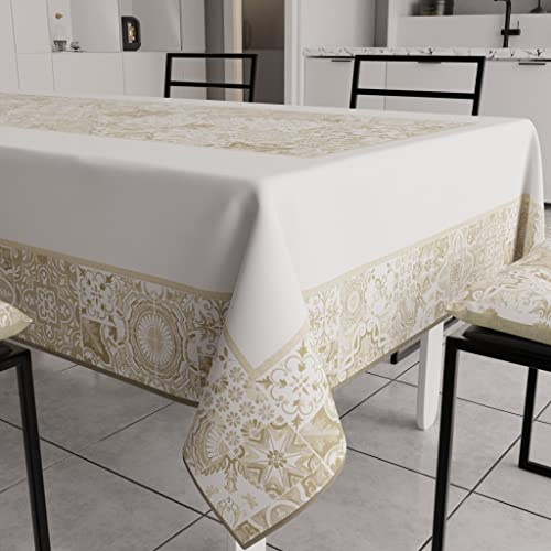 PETTI Artigiani Italiani - Tovaglia Antimacchia Rettangolare Copritavolo Cucina Disegno Geometrico Vietri Tortora X6 Posti (140x180 cm) 100% Made in Italy