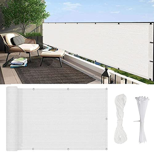 YUANZHI Balkon Sichtschutz Balkonverkleidung 90 x 850 cm HDPE 185g/m², Wetterfest Sichtschutz für Balkon Terrasse mit Kabelbindern für Gartenanlagen, Camping, Weiß
