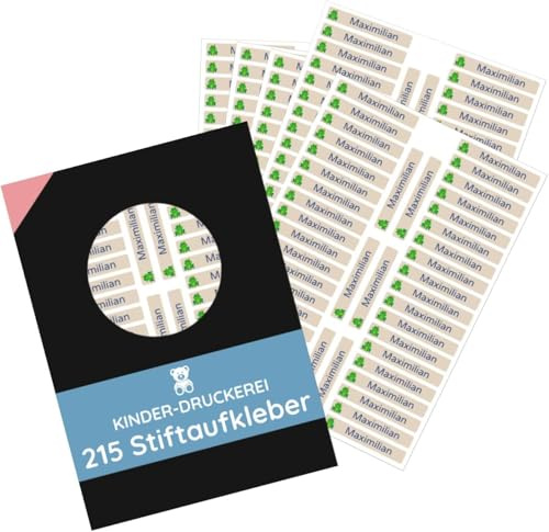 215 Stück personalisierte Stiftaufkleber Stiftetiketten 40x6 mm - Namensaufkleber mini/sehr klein - Aufkleber für Stifte, Buntstifte, Füller/Wasserfest/Kratzfest (Beige, Set 215 Stück)