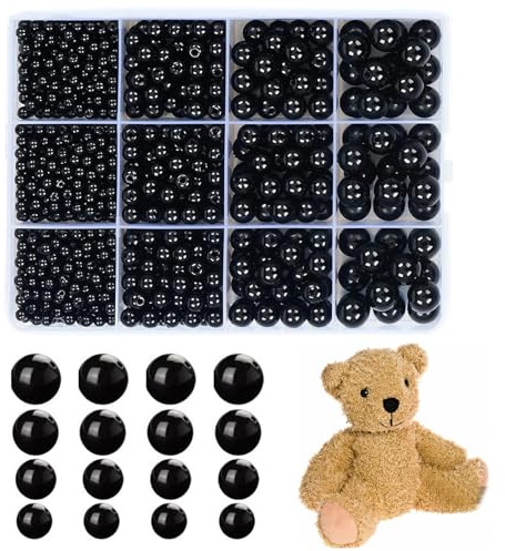 1320 Stück Schwarz Bastelperlen,4/6/8/10mm Runde Perlen mit Loch | Kunstperlen Set für Armbänder Halskette Schmuckherstellung, Schwarze Kleine Perlen Augen für Puppen DIY Handwerk Machen