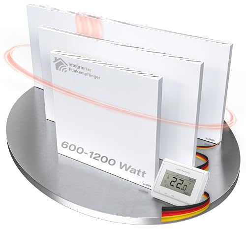 VASNER Konvi RX Funk Infrarotheizung - Elektroheizung Konvektionsheizung inkl. Wandmontage 600-1200 Watt – Infrarot Wandheizung - Elektrische Heizung - Hybridheizung (900 Watt + Thermostat-Sender)