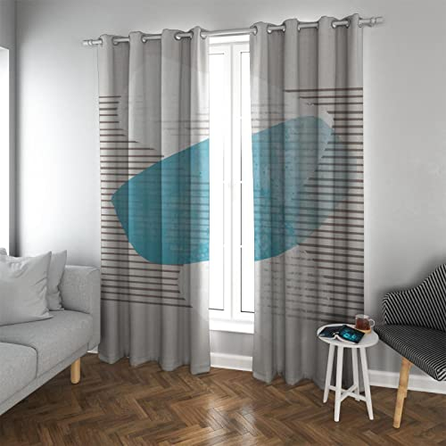 HengYun ART Brauner Streifenvorhang Blau und Weiß geometrisch gemusterte Verdunkelung schalldichte Energiesparvorhänge für Schlafzimmer Wohnzimmer 2 Paneele 2X W96xL122cm
