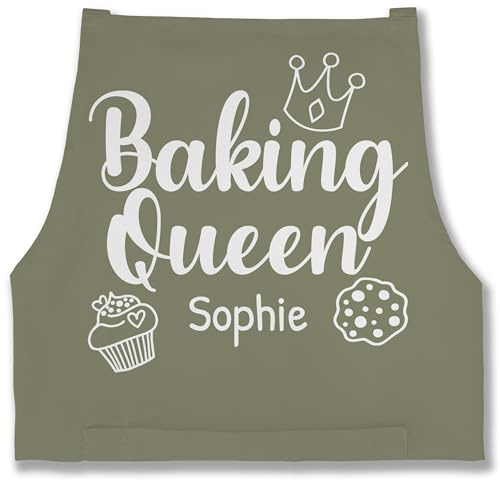 Geschenk mit Namen personalisiert by Shirtracer - Schürze - Backschürze Damen Frauen - Baking Queen I Backkönigin mit Name I Geschenk Hobby Bäckerin I Backen Geschenkideen