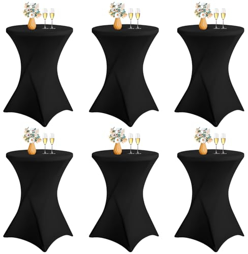 LYAFS 6er-Set Stretch Stehtisch Husse für Bistrotisch Ø 80-85 cm Elegante,Verstärkung im Fußbereich,Stretch-Husse Schwarz Hussen für Stehtische und Bistrotische (Schwarz, 80 x 110 cm)