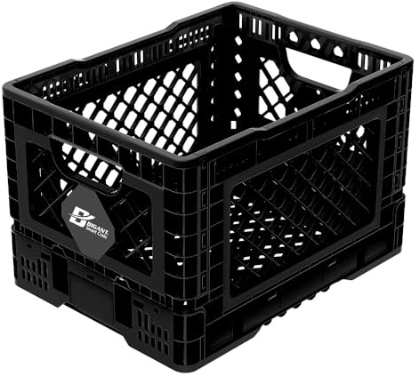 Bigant Heavy Duty Collapsible & Stackable Plastic Milk Crate - Snap Lock Foldable Industrial Garage Storage Bin Container Utility Tote Basket (Black, 1 Small Crate)