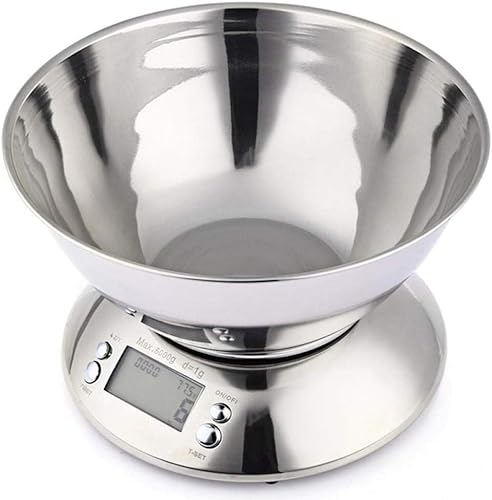 CRBUDY Balanza de Alimentos de Cocina de Acero Inoxidable balanza electrónica de 5Kg/1G balanza de Alimentos de Cocina balanza Digital precisa con Herramienta de Cocina de tazó