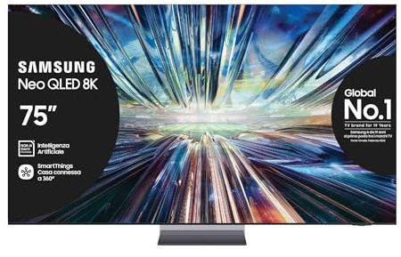 Samsung TV QE75QN900DTXZT Neo QLED 8K Mini LED, Smart TV 75 Processore NQ8 AI Gen3, Infinity One, DVBT-2, Q-Symphony & Dolby Atmos, Integrato con Alexa, Graphite Black 2024