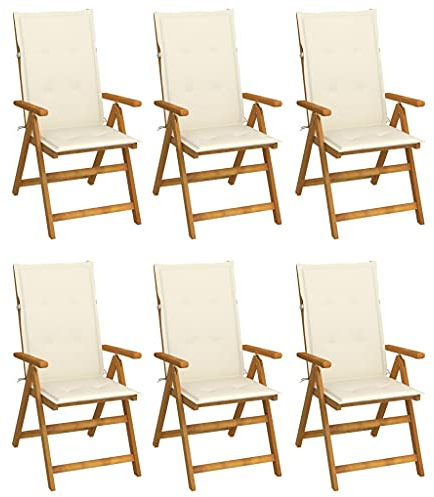 KTHLBRH Klappbare Gartenstühle 6 STK. mit Auflagen Massivholz Akazie, Balkonstühle Outdoor-Stühle Terrassenstühle Freizeitstühle für Garten, Rasen, Terrasse