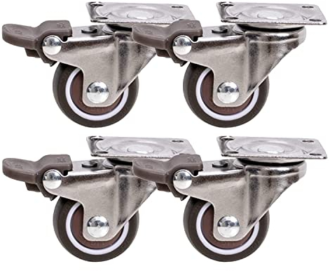 Lenkrollen, drehbare Bürorollen, 4 x Lenkrollen, Möbelrollen mit Bremsen, Gummirollen (4 Bremsen, 38 mm, 38 mm)
