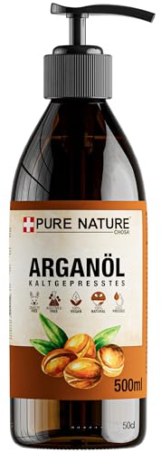 PURE CHEMICAL - Bio Argan öl 0,5L+Spender - Körperöl - Haaröl - Arganöl - 100% Rein - Natürlich - Kaltgepresst - Gesicht - Bart - Nägel - Vegan - Argan Oil - Hautpflege - Massageöl - Pflegeöl