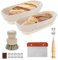 Cesta Pan, 2 Piezas Cestas De FermentacióN 25 Cm Cesta De FermentacióN Ovalada Cesta De FermentacióN Para Pan Con Cepillo, Raspador De Masa, PañO De Lino, Accesorios Para Hornear Pan