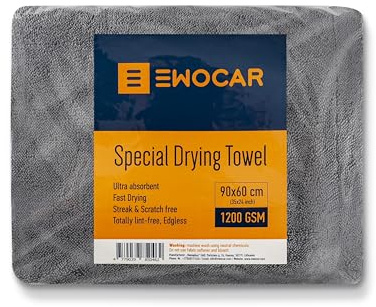 Ewocar Mikrofaser Auto Trockentuch 60x90cm,1200GSM - Mikrofasertücher Auto Twisted Loop, Randlos, Ultra saugstark, Lackschonend, fusselfrei – Trockentücher für professionelle Fahrzeugpflege