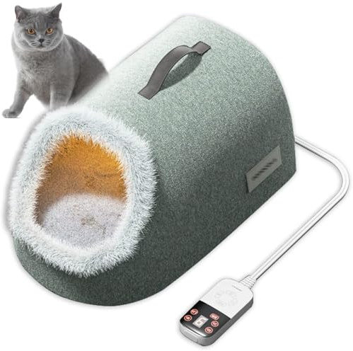 RUYICZB Beheiztes Katzenhaus Tierhaus Mit Elektrischer Heizung Für Den Innenbereich, Weiche Katzenhöhle Mit Automatisch Konstanter Temperatur, Haustierprodukte Bett Für Katzen, Welpen