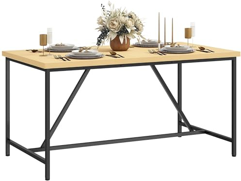 HOMCOM Esstisch für 6 Personen rechteckiger Küchentisch im modernen Stil - Tischplatte in Holzoptik und Beine aus schwarzem Stahl mit verstellbaren Kufen, 150 x 80 cm, naturfarben