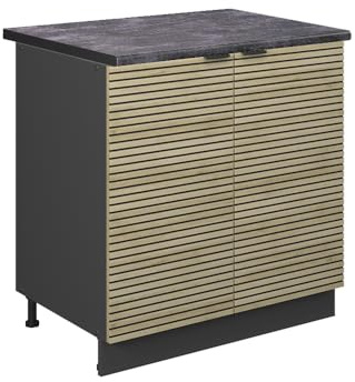 Vicco Küchenunterschrank Fame-Line, Eiche Paneel/Anthrazit 80 cm | MDF-Front · AP Anthrazit inkl. · Höhenverstellbare Füße · Metallgriffe · Soft-Close