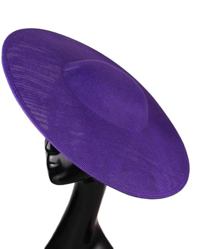 NihaoWXM 40 cm runder Fascinator Sockel Imitation Sinamay Hut Millinery Braut Hochzeit Haar Accessoire DIY Party Kopfbedeckung Damen Fascinator Hut(Purple)