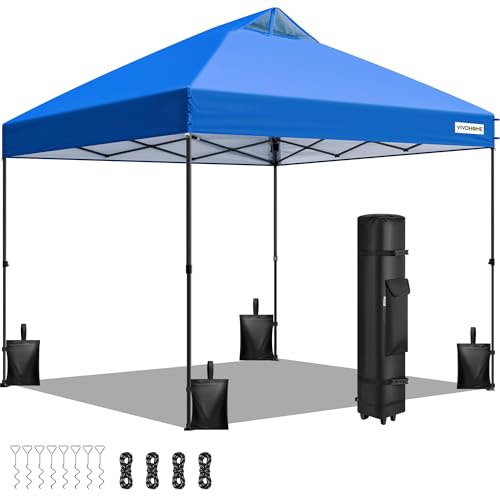 VIVOHOME Pabellón Plegable 3x3m con Ventilación, Altura Ajustable Plegable con Bolsa de Transporte con Ruedas, Protección UV 50+ CPAI 84 para Fiestas Bodas Picnics y Mercados